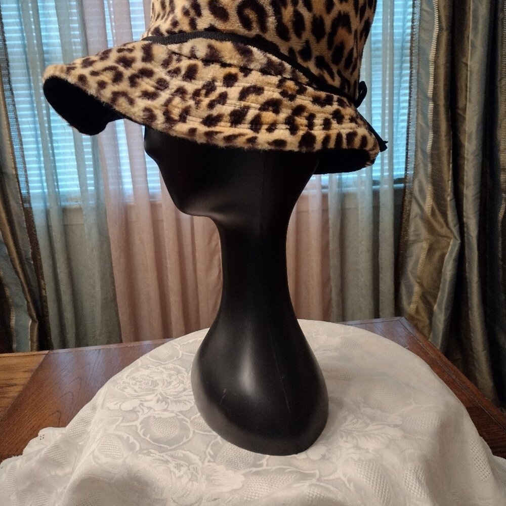 Vintage Leopard Print High Hat w/Bow LARGE - Picture 2 of 10